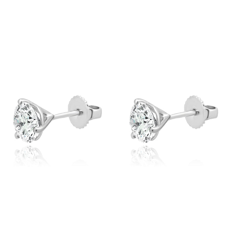 14 Karat White Gold Round Brilliant Cut Diamond Stud Earrings