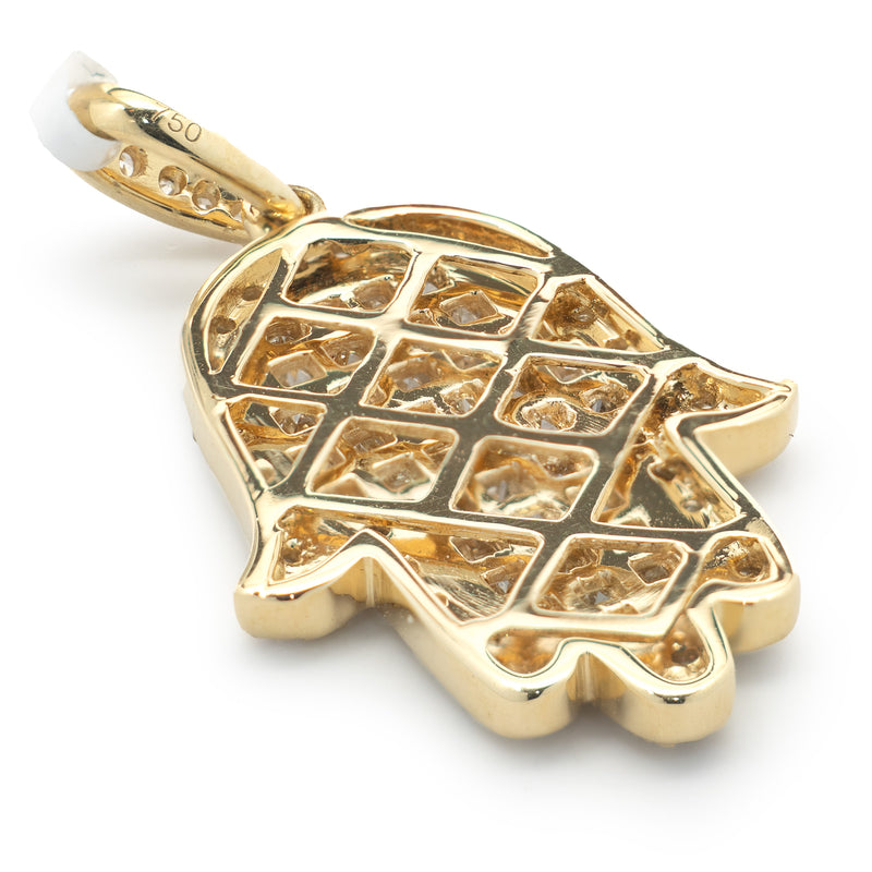18 Karat Yellow Gold Pave Diamond Hamsa Pendant