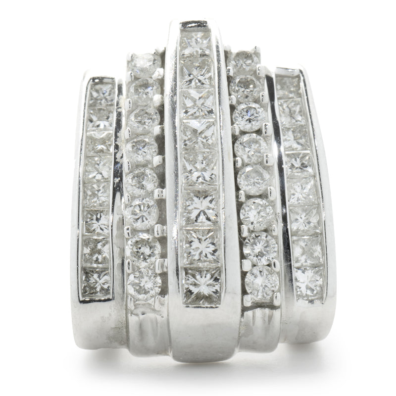14 Karat White Gold Channel Set Princess and Round Brilliant Cut Diamond Slide Pendant