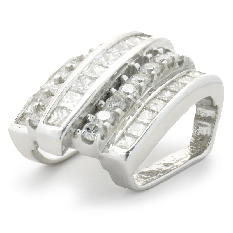 14 Karat White Gold Channel Set Princess and Round Brilliant Cut Diamond Slide Pendant