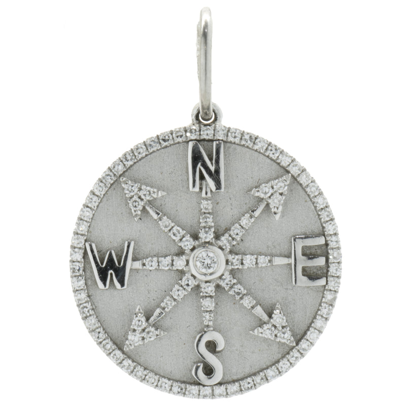 14 Karat White Gold Diamond Compass Medallion Pendant