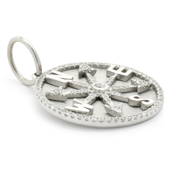 14 Karat White Gold Diamond Compass Medallion Pendant