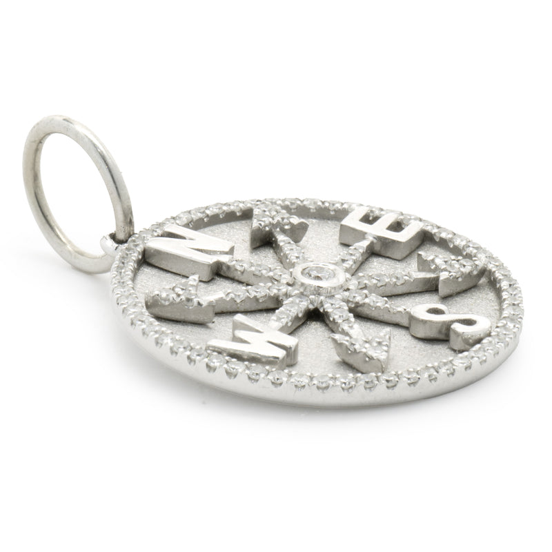 14 Karat White Gold Diamond Compass Medallion Pendant