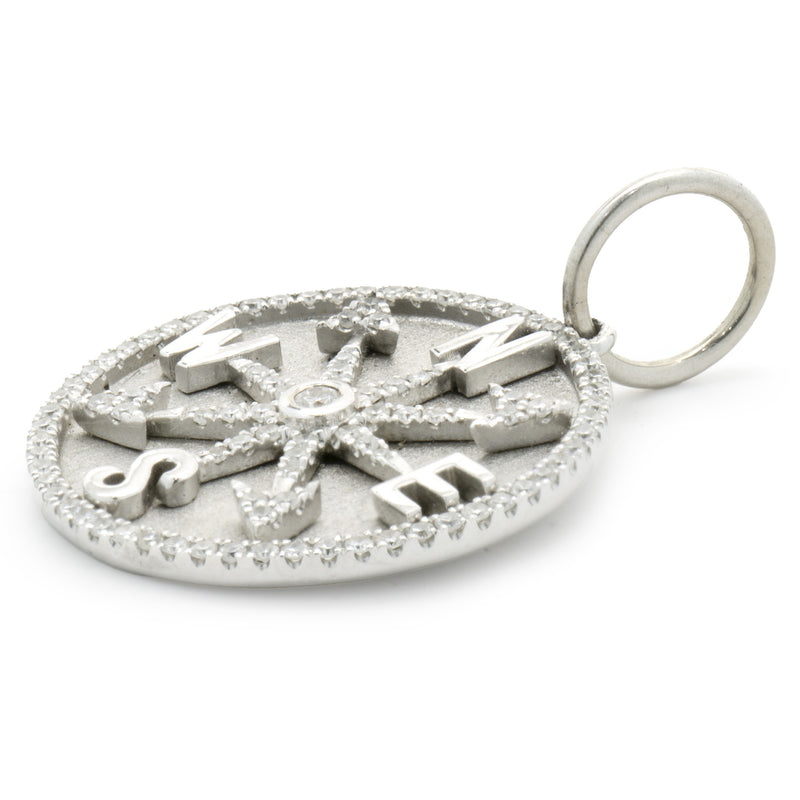 14 Karat White Gold Diamond Compass Medallion Pendant