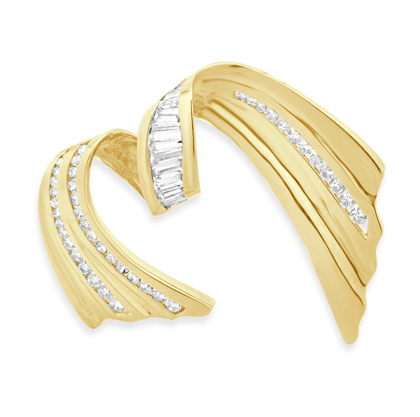 14 Karat Yellow Gold Baguette and Round Brilliant Cut Diamond Ribbon Slide Pendant