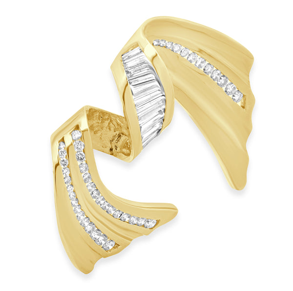 14 Karat Yellow Gold Baguette and Round Brilliant Cut Diamond Ribbon Slide Pendant