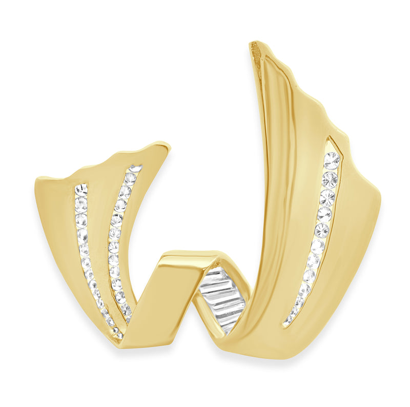 14 Karat Yellow Gold Baguette and Round Brilliant Cut Diamond Ribbon Slide Pendant