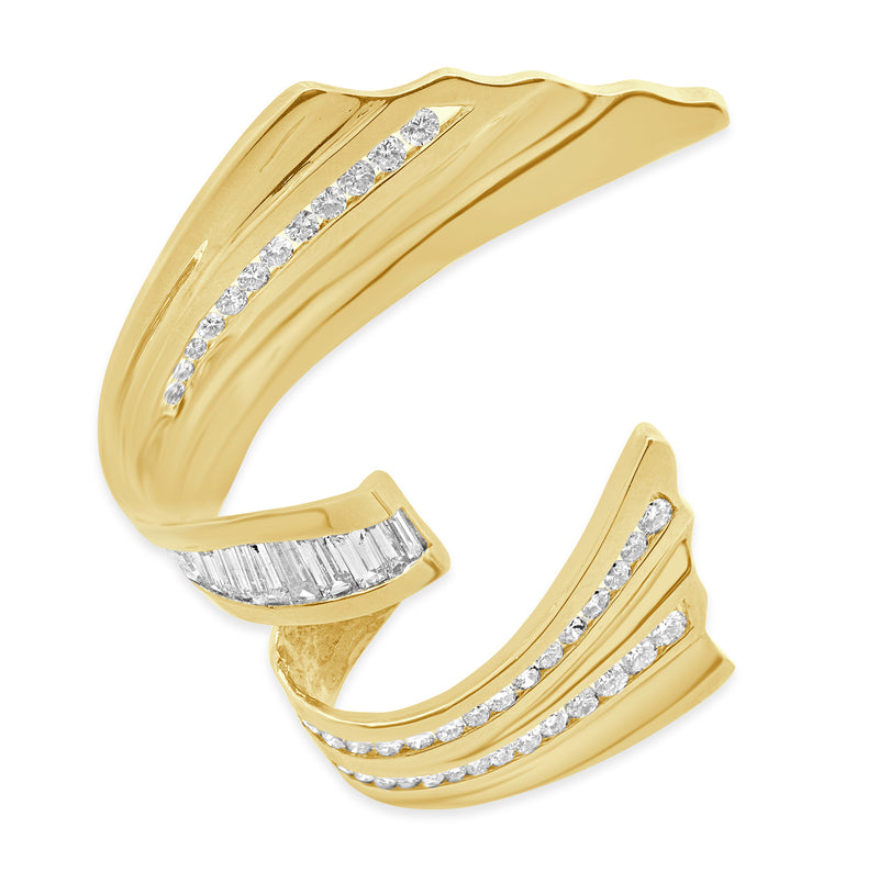 14 Karat Yellow Gold Baguette and Round Brilliant Cut Diamond Ribbon Slide Pendant