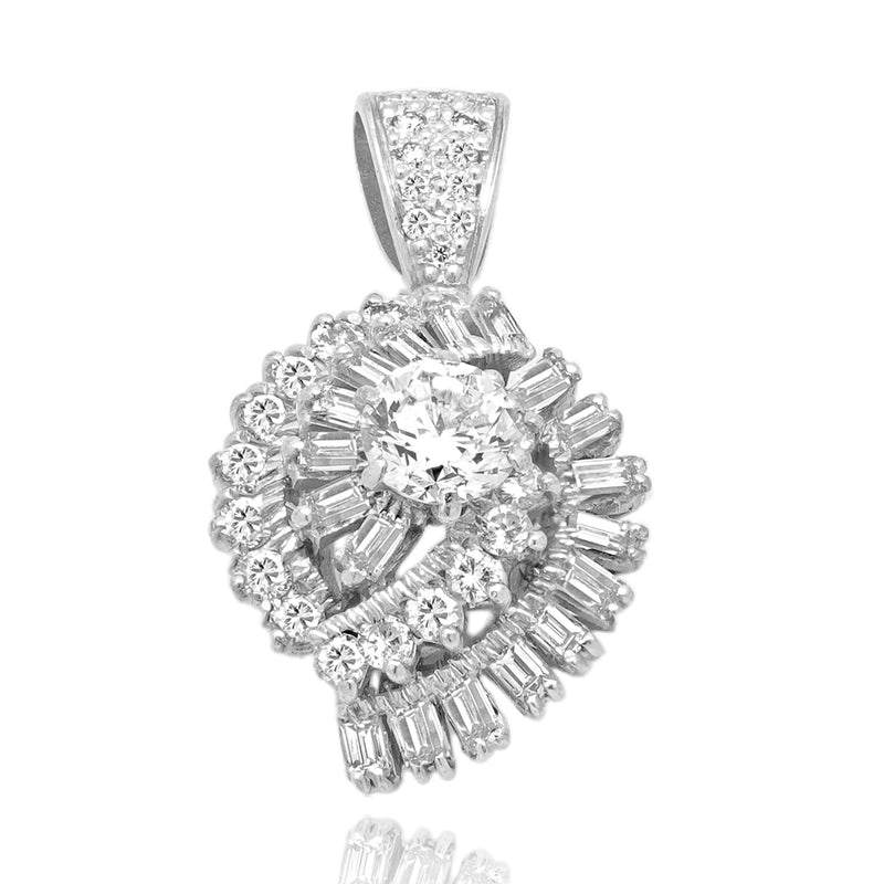 Platinum/ 14k White Gold Baguette & Round Brillaint Diamond Bypass Pendant