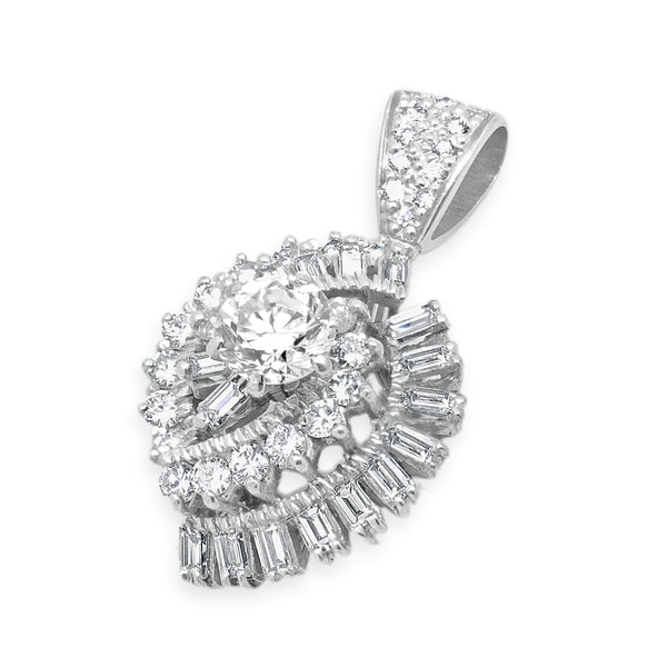 Platinum/ 14k White Gold Baguette & Round Brillaint Diamond Bypass Pendant