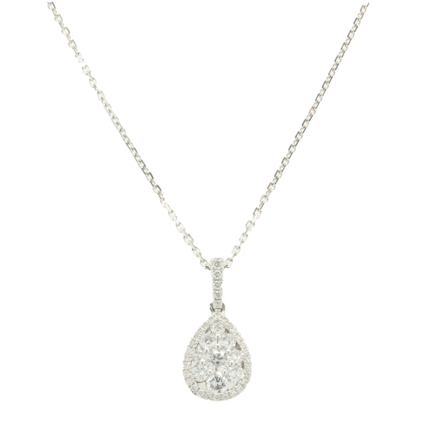 14 Karat White Gold Pave Diamond Pear Shape Necklace