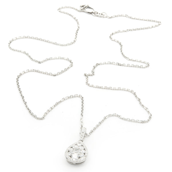 14 Karat White Gold Pave Diamond Pear Shape Necklace