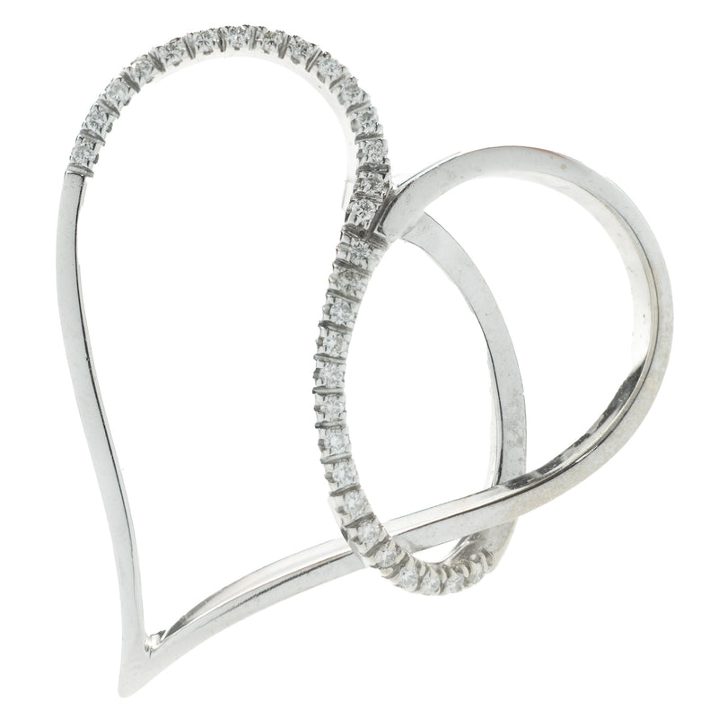 18 Karat White Gold Open Heart Diamond Swirl Pendant