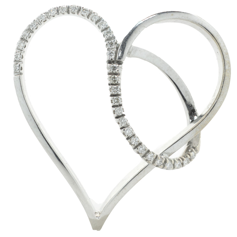 18 Karat White Gold Open Heart Diamond Swirl Pendant