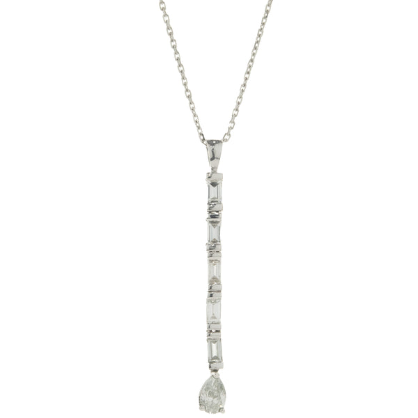 18 Karat White Gold Baguette and Pear Drop Diamond Necklace
