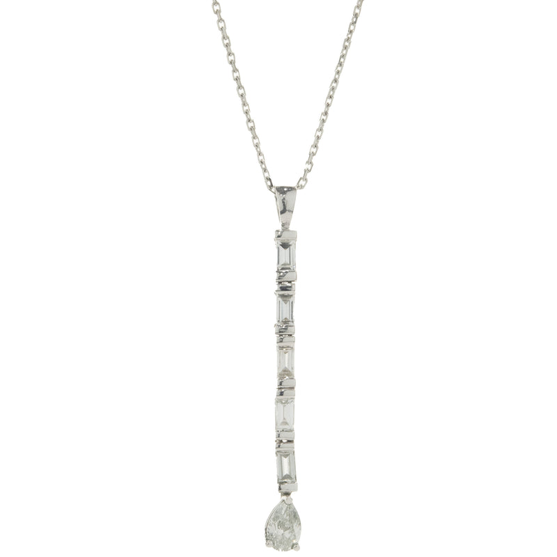 18 Karat White Gold Baguette and Pear Drop Diamond Necklace