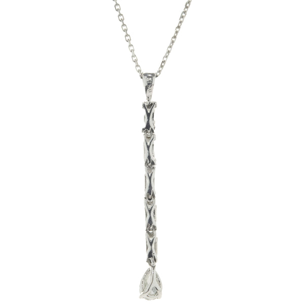 18 Karat White Gold Baguette and Pear Drop Diamond Necklace