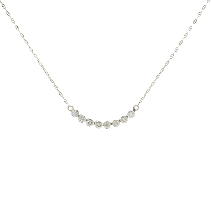 14 Karat White Gold Bezel Set Diamond Smile Necklace