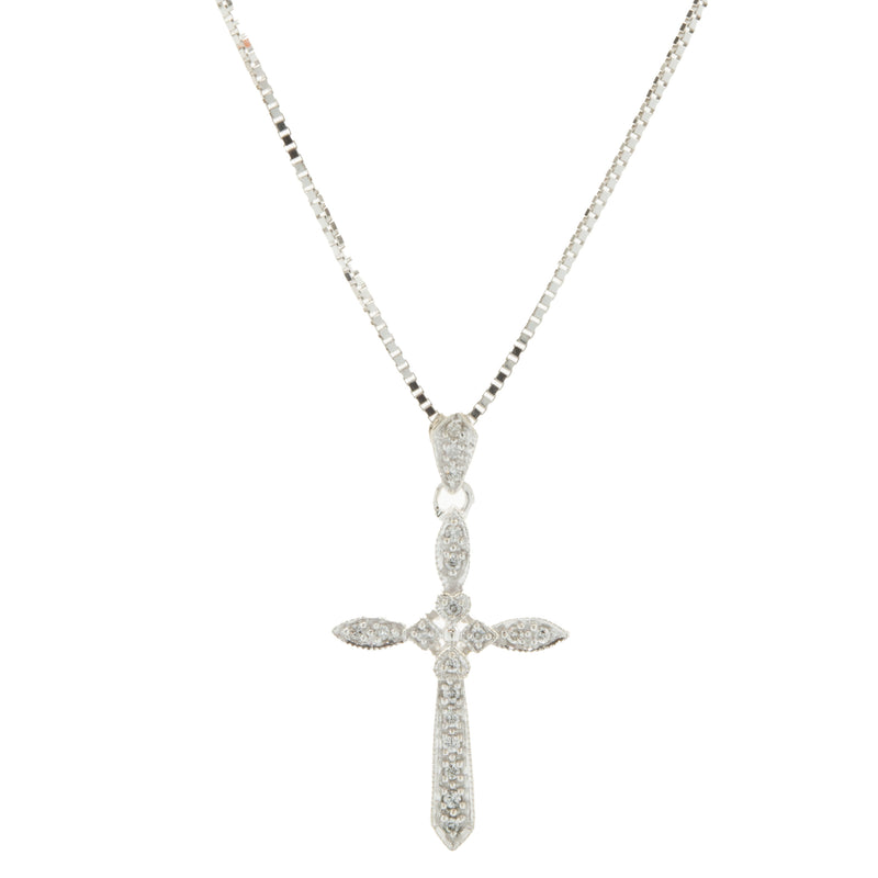 14 Karat White Gold Diamond Cross Necklace