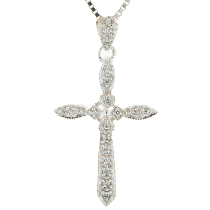14 Karat White Gold Diamond Cross Necklace