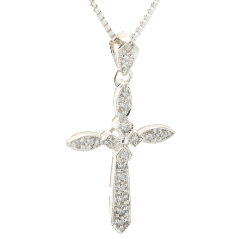 14 Karat White Gold Diamond Cross Necklace