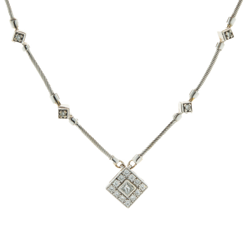 18 Karat White Gold Diamond Station and Bar Link Collar Necklace