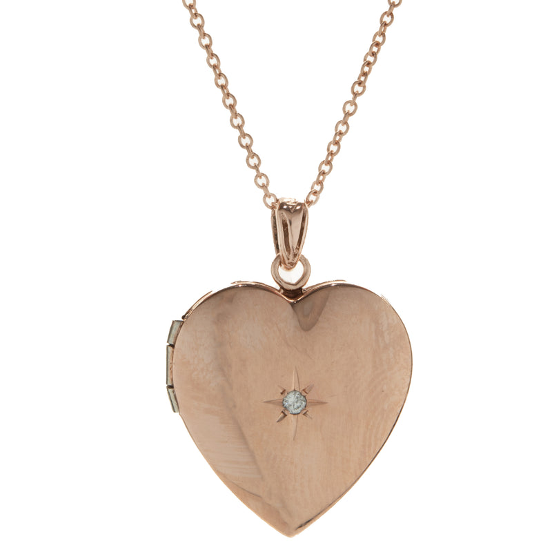 14 Karat Rose Gold Diamond Heart Locket Necklace