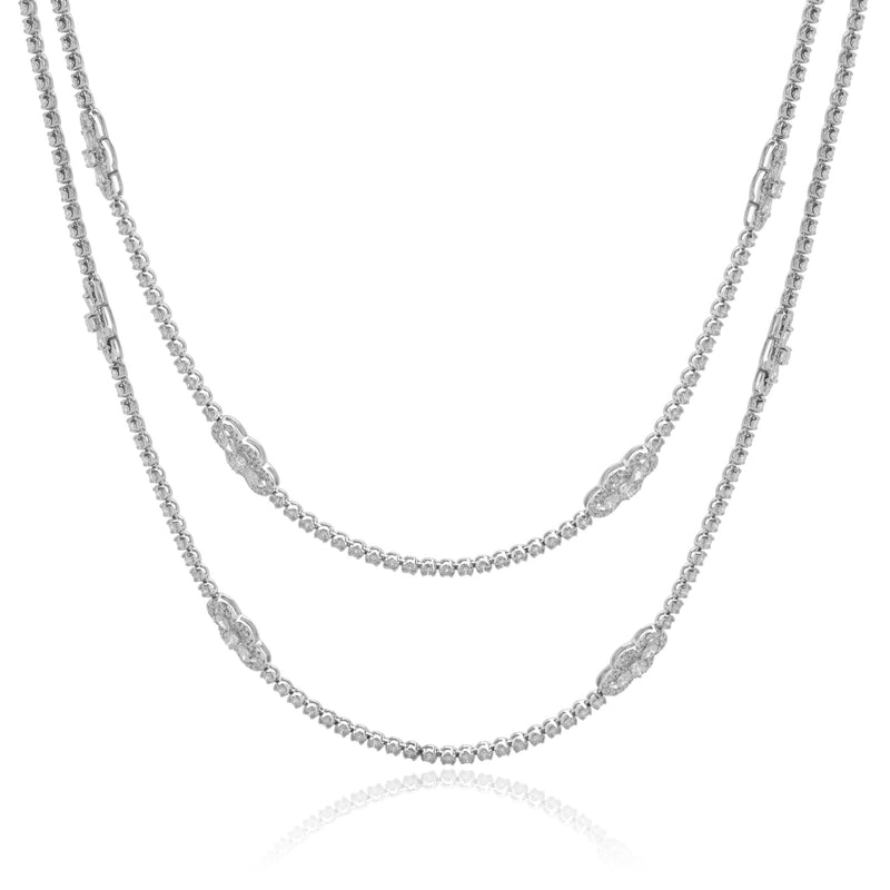 18 Karat White Gold Double Row Diamond Opera Length Necklace