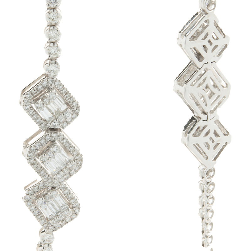 18 Karat White Gold Diamond Tennis Necklace with Mosaic Set Diamond Station Necklace
