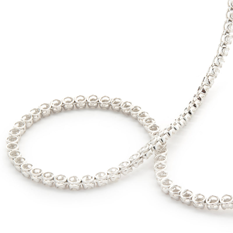 18 Karat White Gold Diamond Tennis Necklace with Mosaic Set Diamond Station Necklace