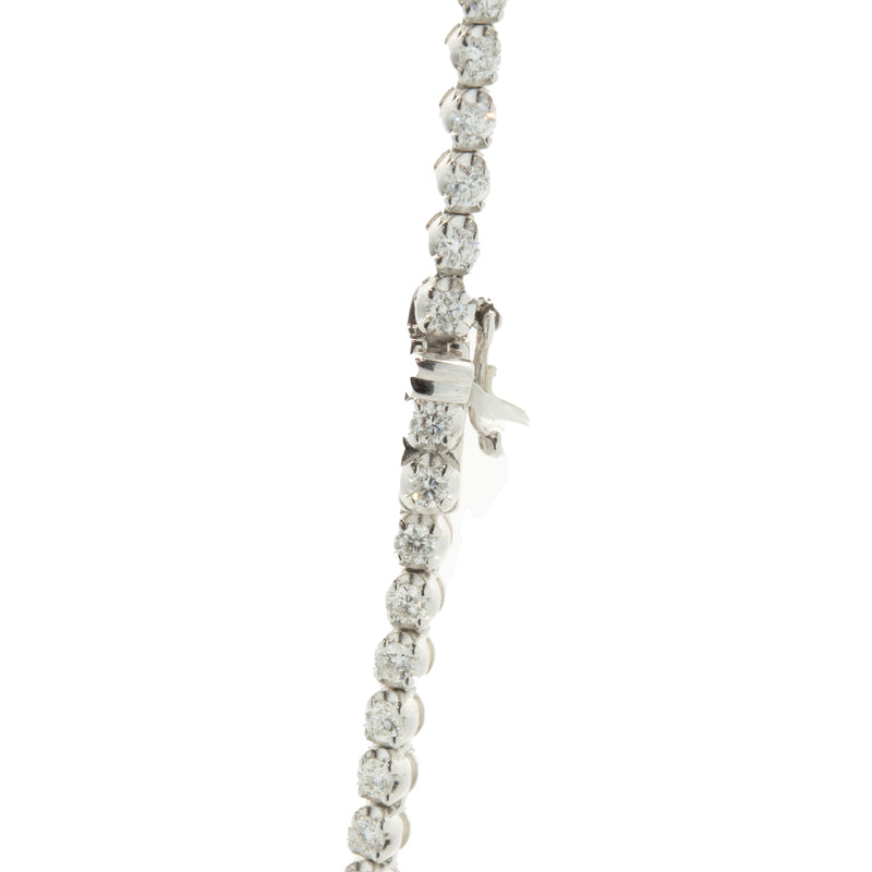18 Karat White Gold Diamond Tennis Necklace with Mosaic Set Diamond Station Necklace