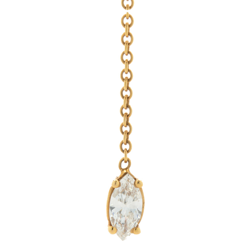 18 Karat Rose Gold Emerald and Marquise Cut Diamond Lariat Necklace