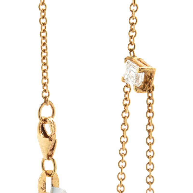 18 Karat Rose Gold Emerald and Marquise Cut Diamond Lariat Necklace