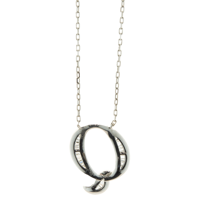 18 Karat White Gold Mosaic Set Diamond Initial Q Necklace