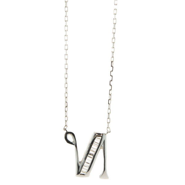 18 Karat White Gold Mosaic Set Diamond Initial N Necklace