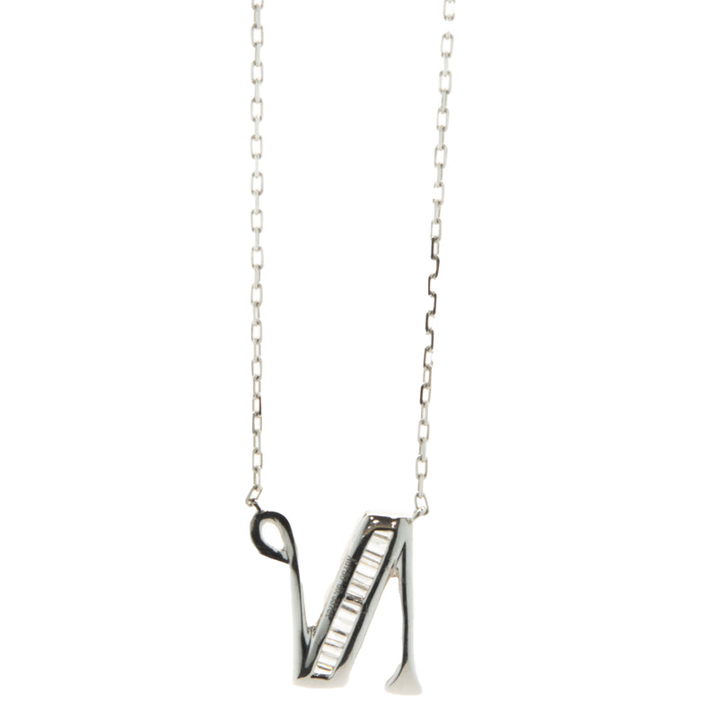 18 Karat White Gold Mosaic Set Diamond Initial N Necklace