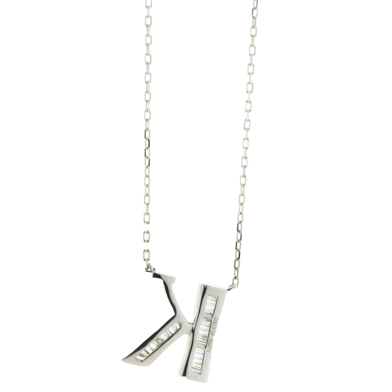 18 Karat White Gold Mosaic Set Diamond Initial K Necklace