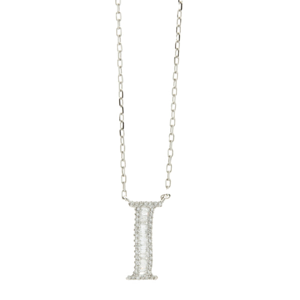18 Karat White Gold Mosaic Set Diamond Initial I Necklace