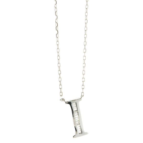 18 Karat White Gold Mosaic Set Diamond Initial I Necklace