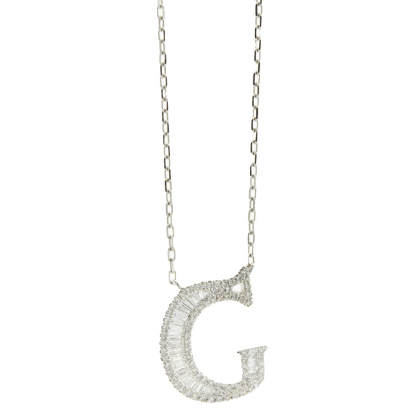 18 Karat White Gold Mosaic Set Diamond Initial G Necklace