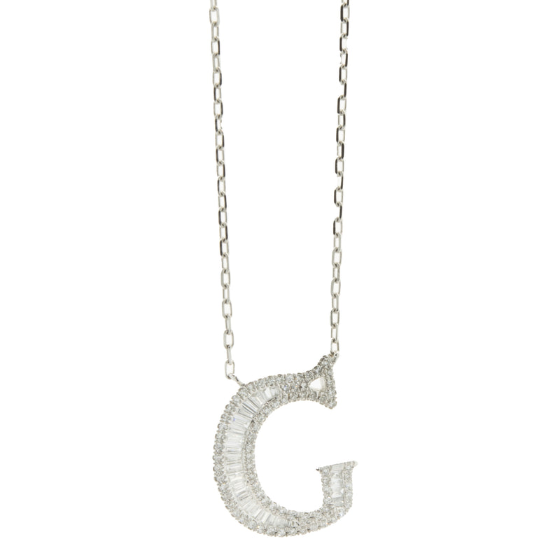 18 Karat White Gold Mosaic Set Diamond Initial G Necklace