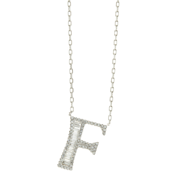 18 Karat White Gold Mosaic Set Diamond Initial F Necklace