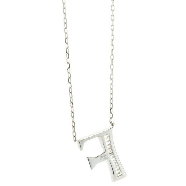 18 Karat White Gold Mosaic Set Diamond Initial F Necklace