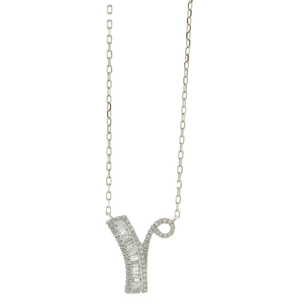 18 Karat White Gold Mosaic Set Diamond Initial Y Necklace
