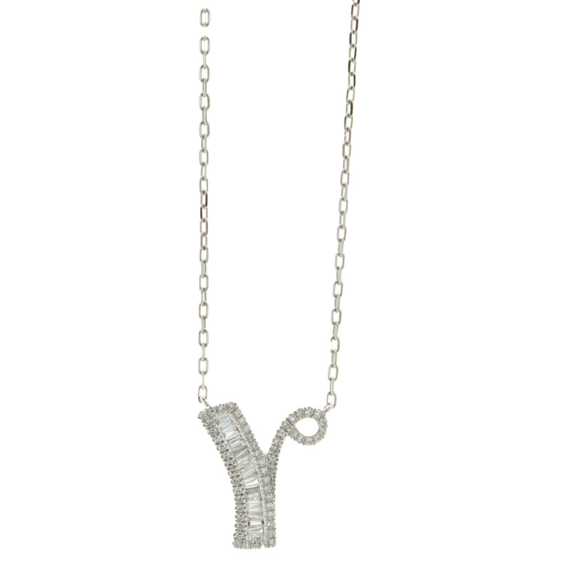 18 Karat White Gold Mosaic Set Diamond Initial Y Necklace