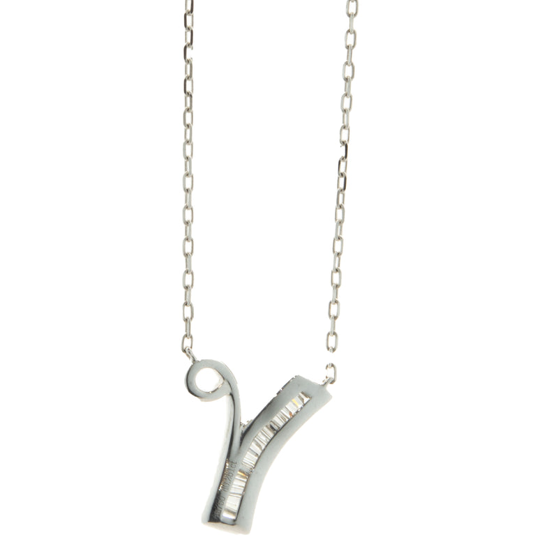 18 Karat White Gold Mosaic Set Diamond Initial Y Necklace