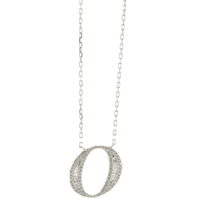 18 Karat White Gold Mosaic Set Diamond Initial O Necklace