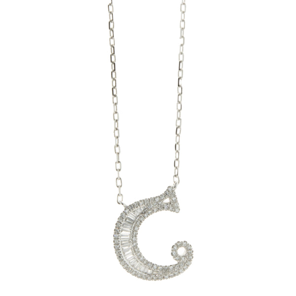 18 Karat White Gold Mosaic Set Diamond Initial C Necklace