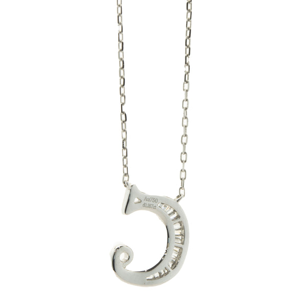 18 Karat White Gold Mosaic Set Diamond Initial C Necklace