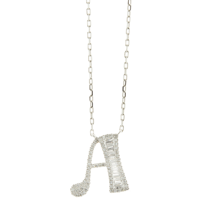 18 Karat White Gold Mosaic Set Diamond Initial A Necklace